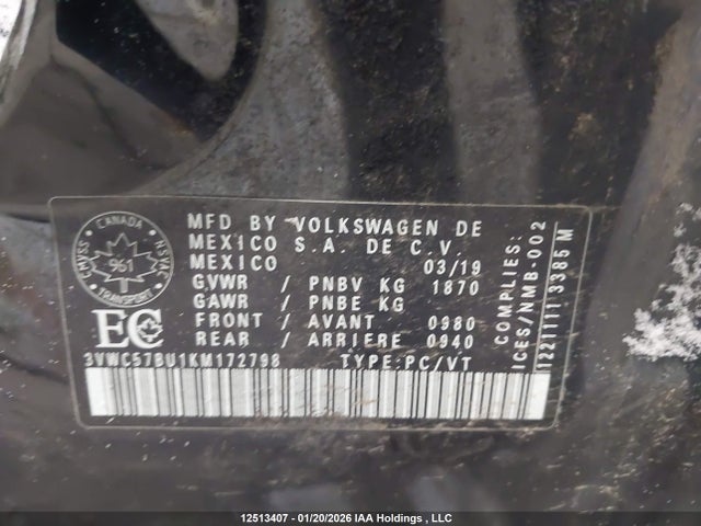 3VWC57BU1KM172798 Volkswagen Jetta S/se/r-line