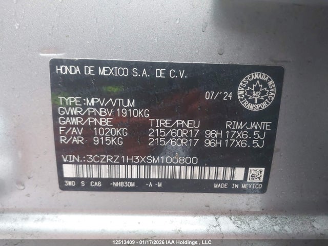 3CZRZ1H3XSM100800 Honda HR-V LX