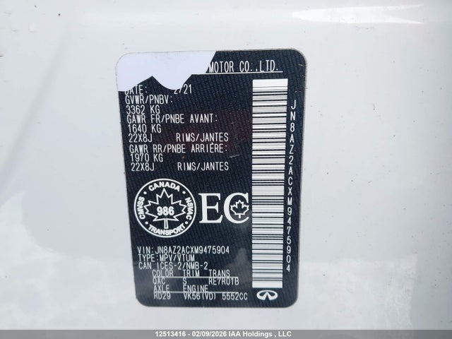 JN8AZ2ACXM9475904 Infiniti Qx80 Luxe/premium Select