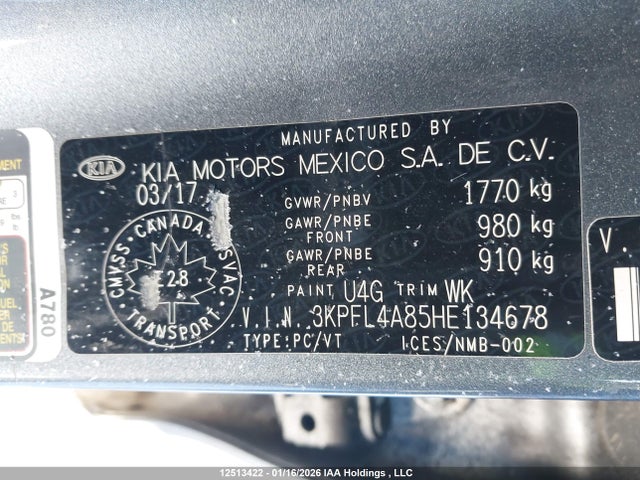 3KPFL4A85HE134678 KIA Forte Ex/ex Luxury/ex+