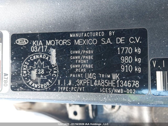 3KPFL4A85HE134678 KIA Forte Ex/ex Luxury/ex+