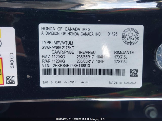2HKRS4H29SH118813 Honda CR-V LX
