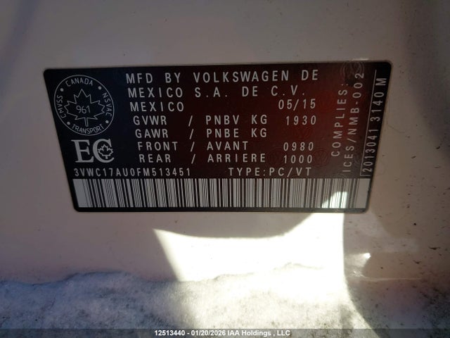 3VWC17AU0FM513451 Volkswagen Golf Sportwagen S/se/sel