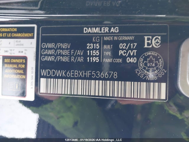 WDDWK6EBXHF536678 Mercedes-Benz C 43 4mati Amg