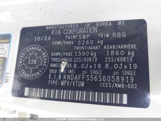KNDAFFS56S6058919 KIA Ev9 Land
