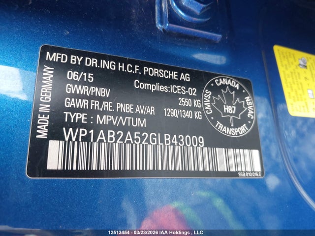 Продажа на аукционе авто 2016 Porsche Macan S, vin: WP1AB2A52GLB43009, номер лота: 12513454