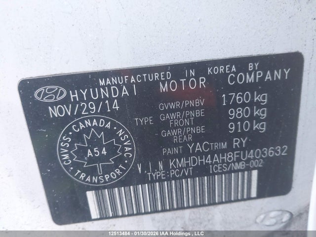 KMHDH4AH8FU403632 Hyundai Elantra Gls