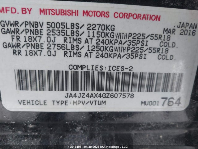 JA4JZ4AX4GZ607578 Mitsubishi OUTLANDER GT