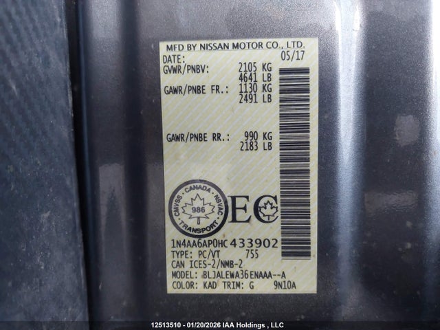 1N4AA6AP0HC433902 Nissan Maxima 3.5s/sv/sl/sr/plat