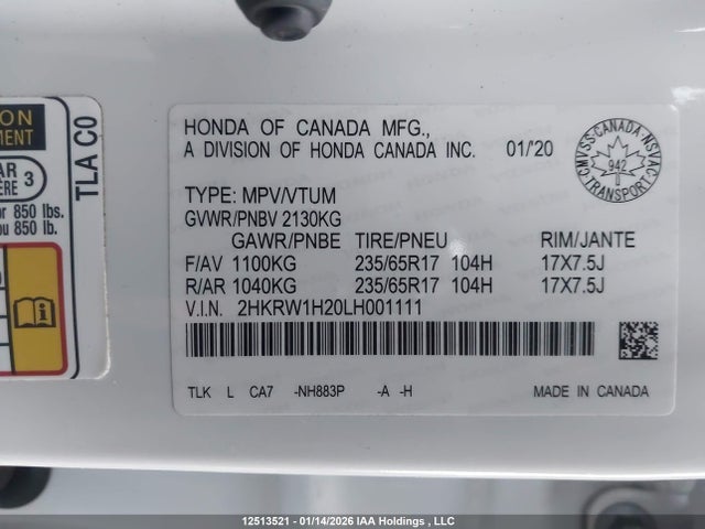 2HKRW1H20LH001111 Honda CR-V