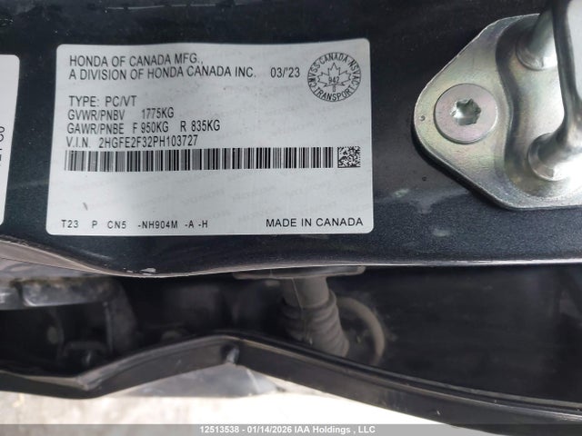2023 Honda Civic Ex მანქანა იყიდება აუქციონზე, vin: 2HGFE2F32PH103727, აუქციონის ნომერი: 12513538