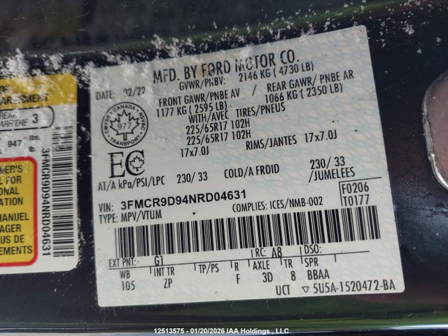3FMCR9D94NRD04631 Ford Bronco Sport Badlands