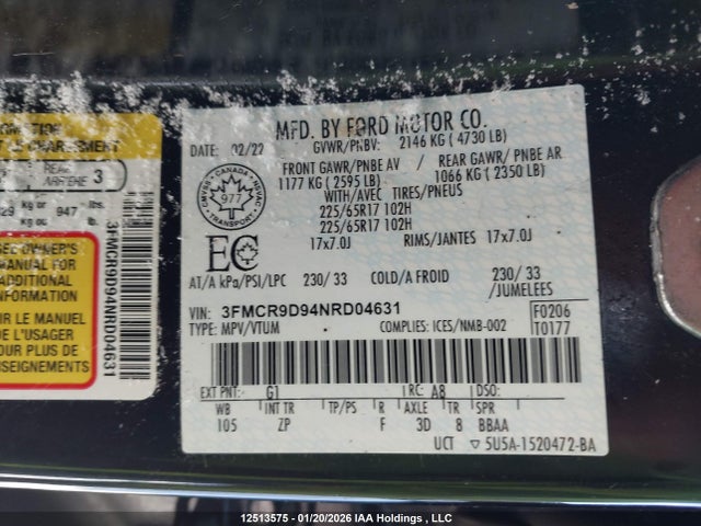 3FMCR9D94NRD04631 Ford Bronco Sport Badlands