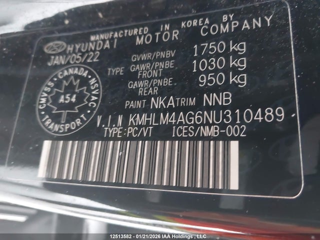 KMHLM4AG6NU310489 Hyundai Elantra Preferred Ivt With Sun And Tech Package