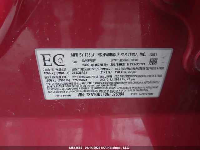 7SAYGDEF0NF326394 Tesla Model Y Performance