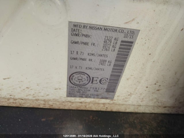 5N1AT2MV0GC758177 Nissan Rogue S/sl/sv