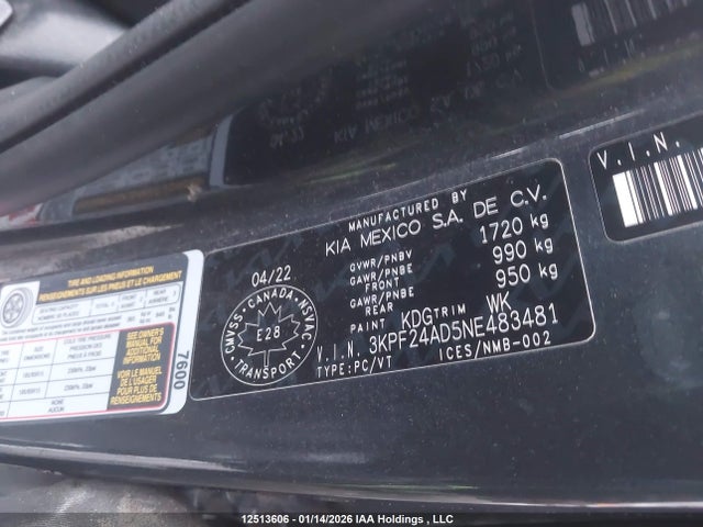 3KPF24AD5NE483481 KIA FORTE LX
