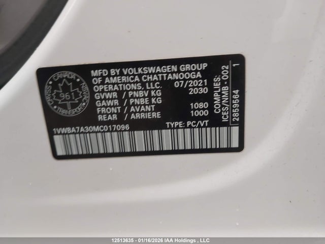 1VWBA7A30MC017096 Volkswagen Passat Highline