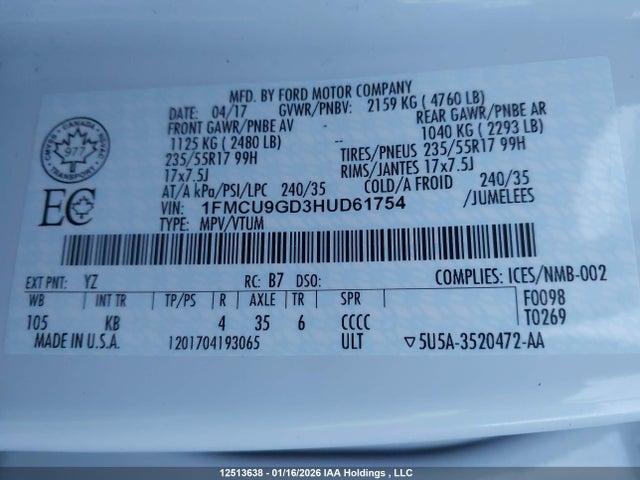 1FMCU9GD3HUD61754 Ford ESCAPE SE