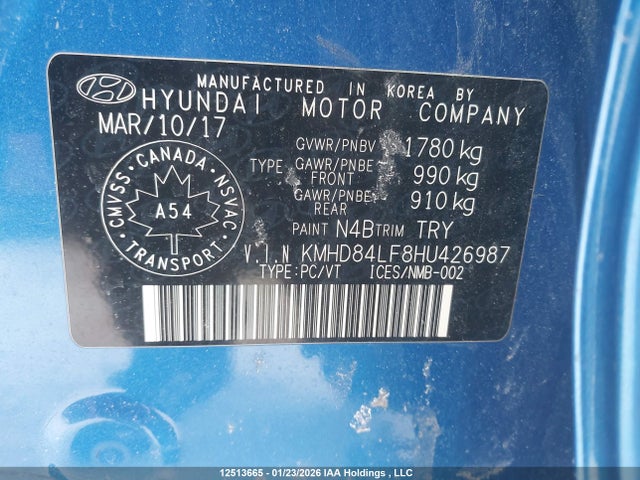 KMHD84LF8HU426987 Hyundai Elantra Gls
