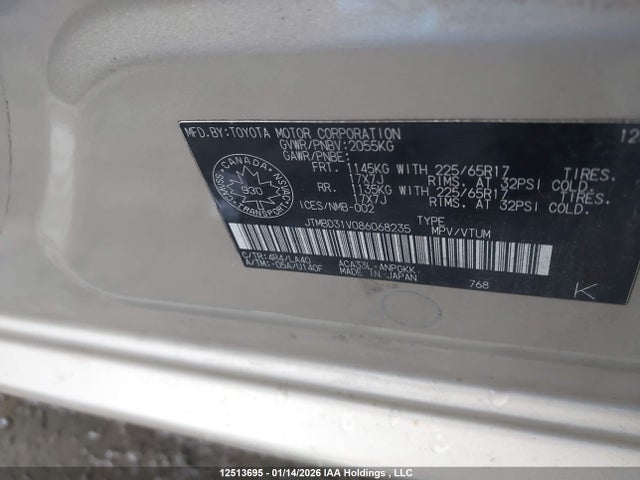 12513695 :رقم المزاد ، JTMBD31V086068235 vin ، 2008 Toyota Rav4 Limited مزاد بيع