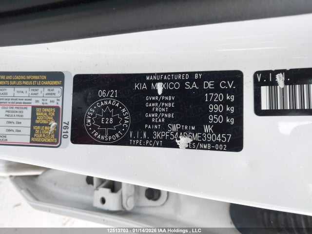 3KPF54AD6ME390457 KIA FORTE EX