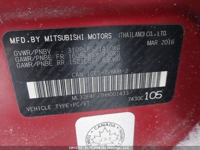 ML32F4FJ3HH001433 Mitsubishi Mirage G4 Se