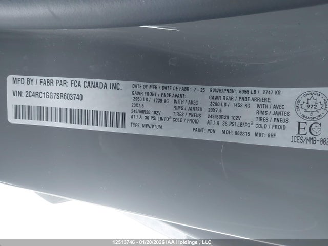 2C4RC1GG7SR603740 Chrysler Pacifica Limited