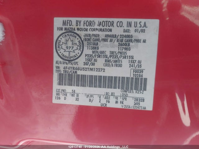 Aukcja sprzedaży 2002 Mazda B3000 Cab Plus, vin: 4F4YR46U52TM12272, numer aukcji: 12513748