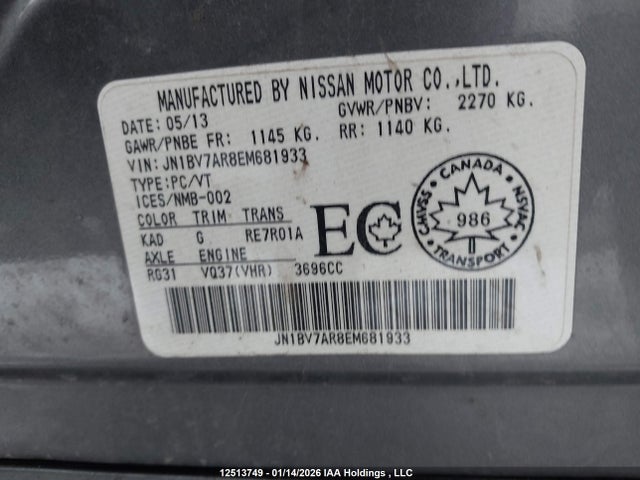 Продажа на аукционе авто 2014 Infiniti Q50 Premium/sport, vin: JN1BV7AR8EM681933, номер лота: 12513749