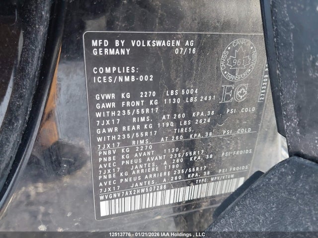 WVGNV7AX2HW507286 Volkswagen Tiguan