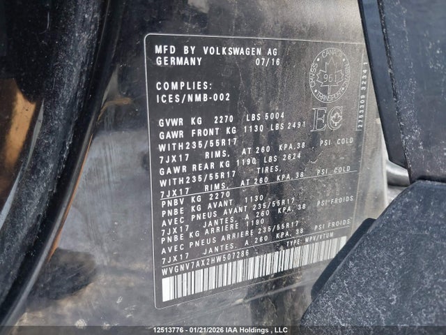 WVGNV7AX2HW507286 Volkswagen Tiguan