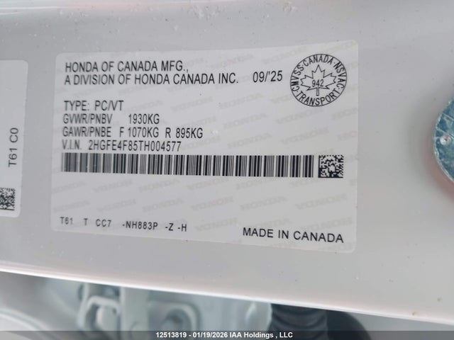 Honda Civic 2026 2HGFE4F85TH004577 Image 9