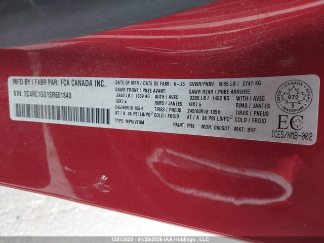 2C4RC1GG1SR601840 Chrysler Pacifica Limited