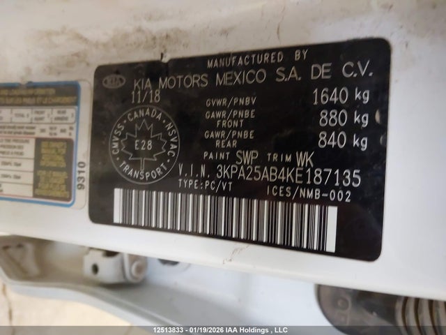3KPA25AB4KE187135 KIA RIO S
