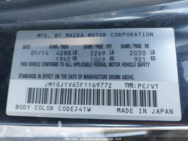 JM1GJ1V65F1169772 Mazda MAZDA6