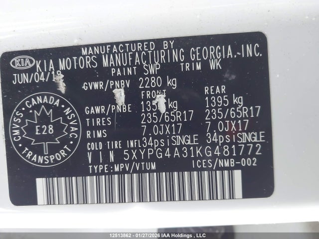 5XYPG4A31KG481772 KIA Sorento