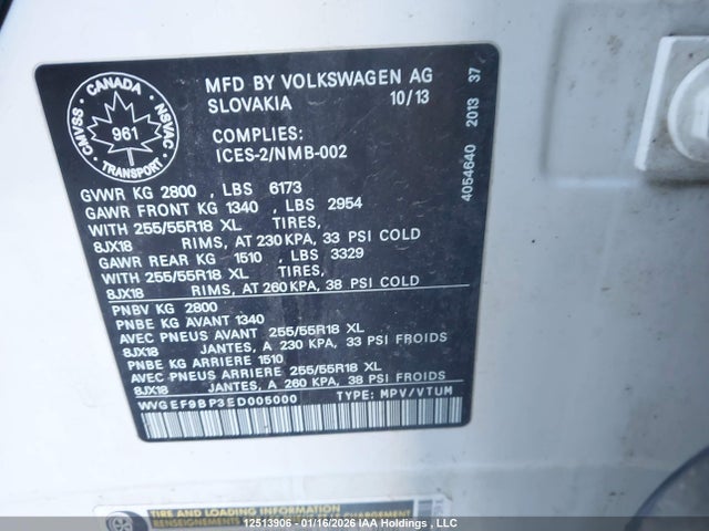 WVGEF9BP3ED005000 Volkswagen Touareg 3.6l Executive/3.6l Lux/3.6l R-line/3.6l Sport