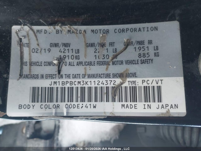 JM1BPBCM3K1124372 Mazda MAZDA3