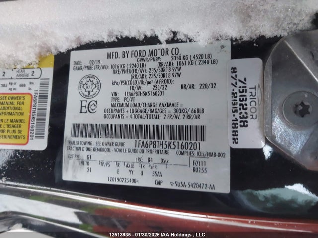 Aukcja sprzedaży 2019 Ford Mustang, vin: 1FA6P8TH5K5160201, numer aukcji: 12513935