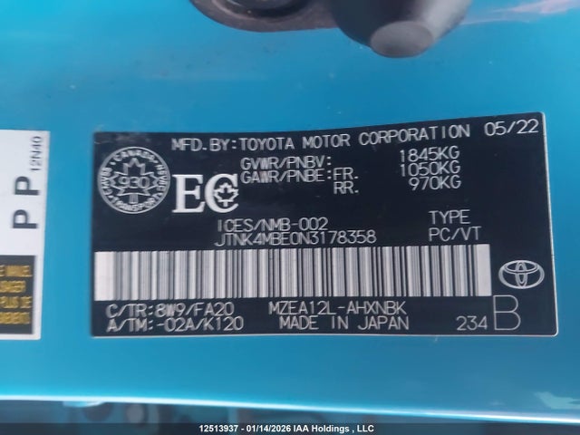 JTNK4MBE0N3178358 Toyota COROLLA SE