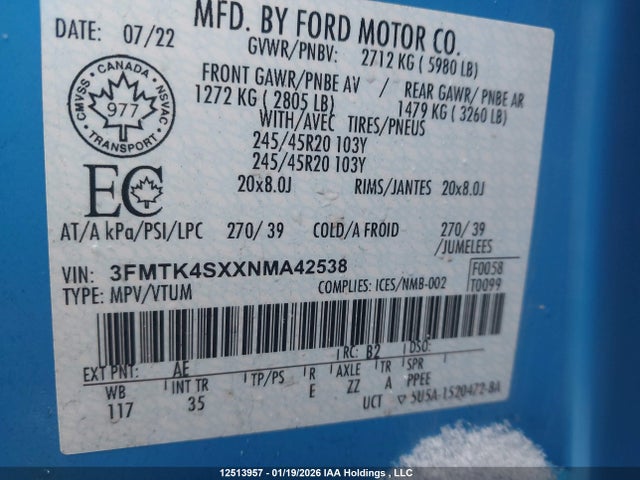 3FMTK4SXXNMA42538 Ford Mustang Mach-e Gt
