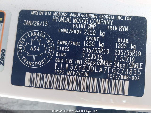 5XYZUDLA7FG273835 Hyundai Santa Fe Sport 2.0t Limited