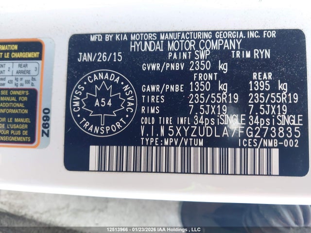 5XYZUDLA7FG273835 Hyundai Santa Fe Sport 2.0t Limited