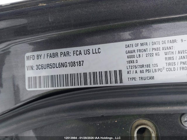 3C6UR5DL6NG108187 RAM 2500 Big Horn/lone Star