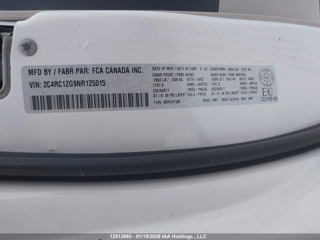 2C4RC1ZG9NR125015 Chrysler Grand Caravan Sxt