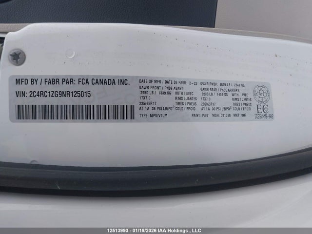 2C4RC1ZG9NR125015 Chrysler Grand Caravan Sxt