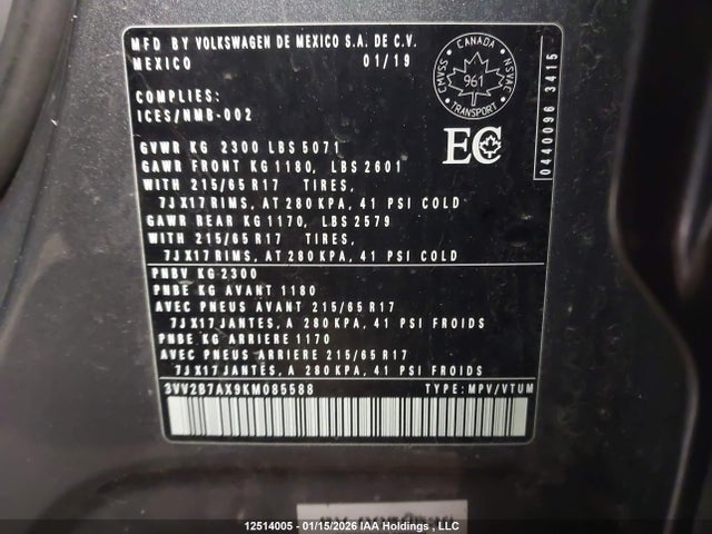 3VV2B7AX9KM085588 Volkswagen Tiguan