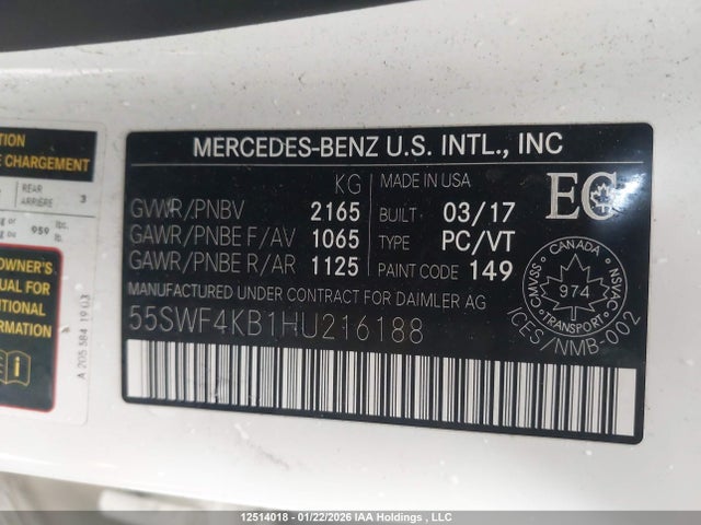 55SWF4KB1HU216188 Mercedes-Benz C 300 4matic