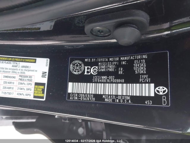 Продаж на аукціоні авто 2020 Toyota Corolla Se/xse, vin: 5YFB4RBE9LP009848, номер лоту: 12514034